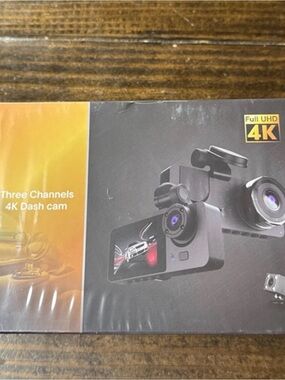 Amazon Three Channel 4K Dash Cam in Black and Yellow Packaging